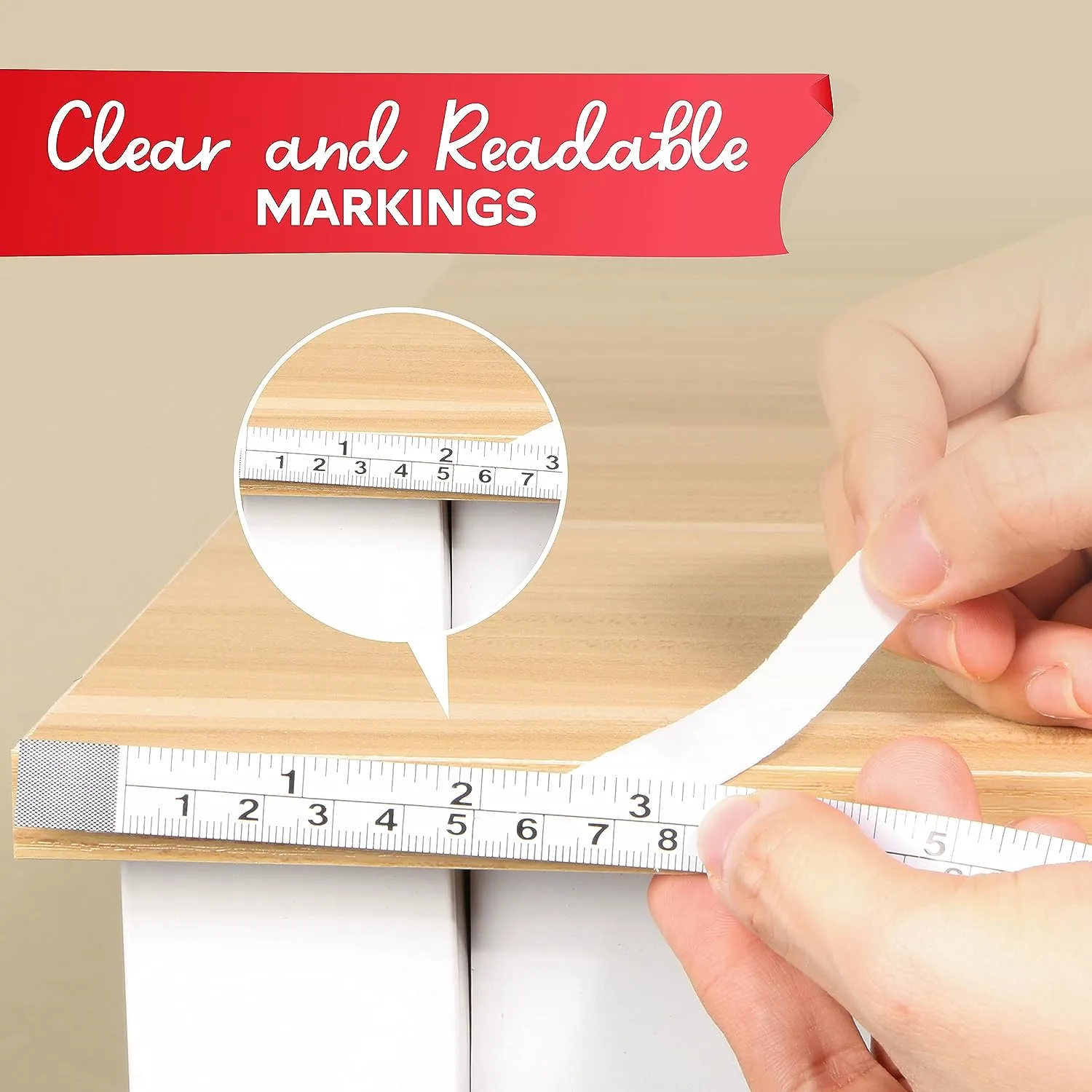 XFasten Measurement Tape with Adhesive Backing | 0.5 Inch x 12 Feet | 2-Pack