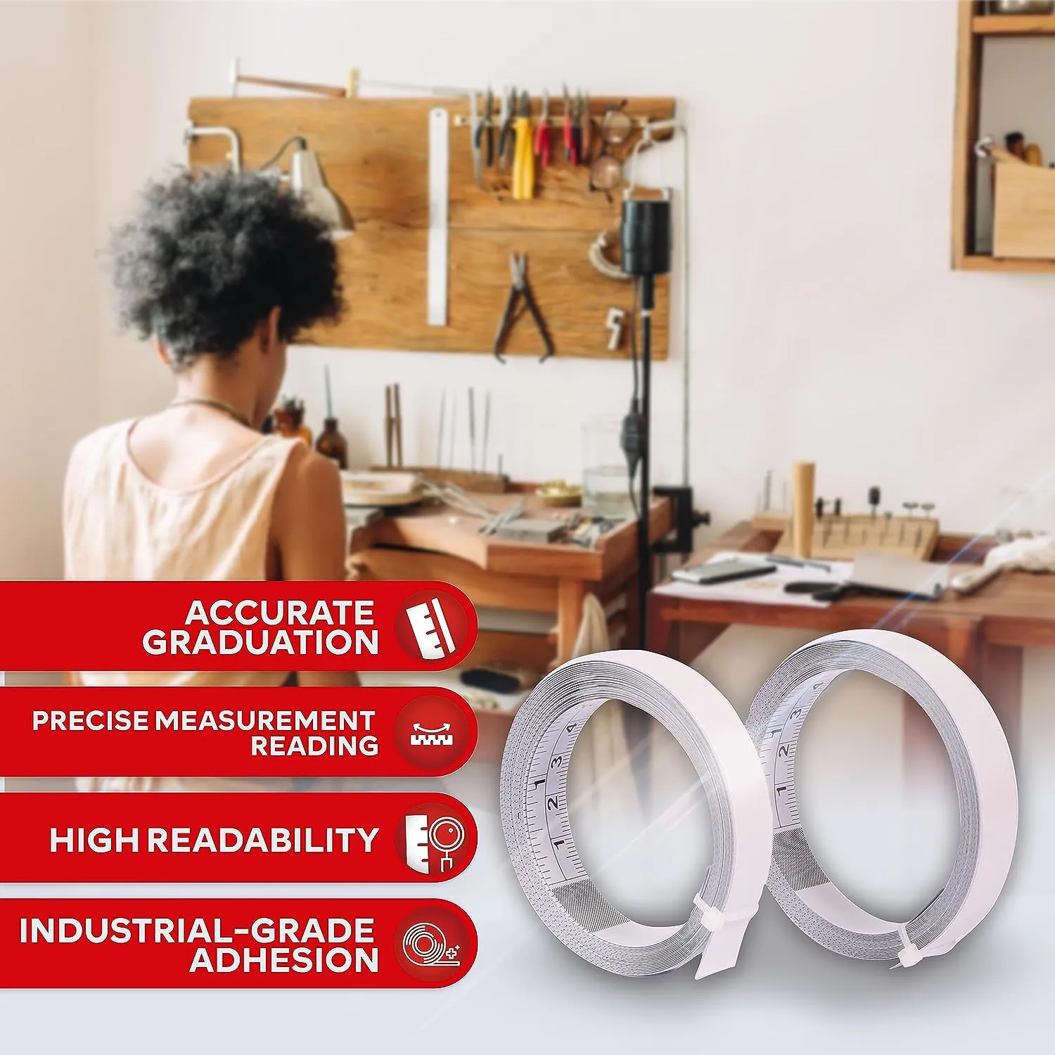 XFasten Measurement Tape with Adhesive Backing | 0.5 Inch x 12 Feet | 2-Pack
